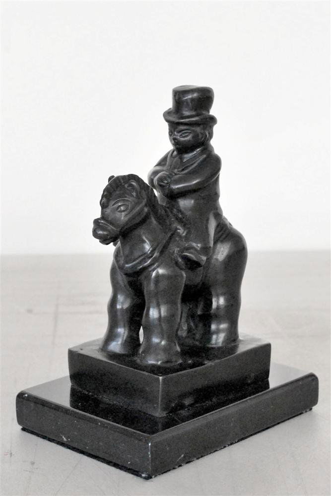 FERNANDO BOTERO [BY OR AFTER] - Bronze sculpture w: Fernando Botero [by or after] (Columbian, b.1932). "Hombre a Caballo con Sombrero de Copa (Pequeno)". Bronze sculpture with brown patina. 1984. Inscribed "F. Botero" and dated in the sculpture. Editio