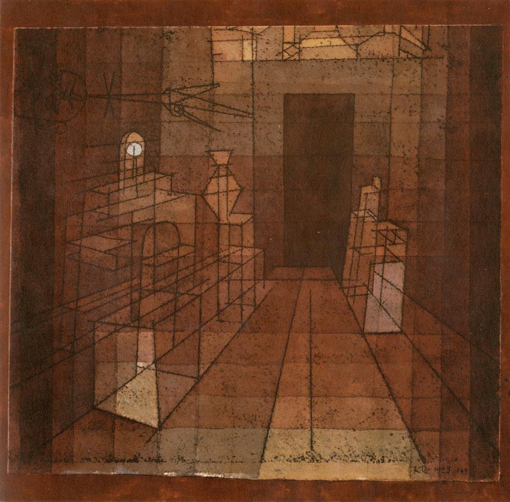 PAUL KLEE [AFTER] - Original color photochrom: Paul Klee [after] (Swiss/German, 1879 - 1940). "Perspective with Open Door ["Perspektive mit offener Ture"]". Original color photochrom. 1923. Printed 1946. Signed and dated in the image, lower right.
