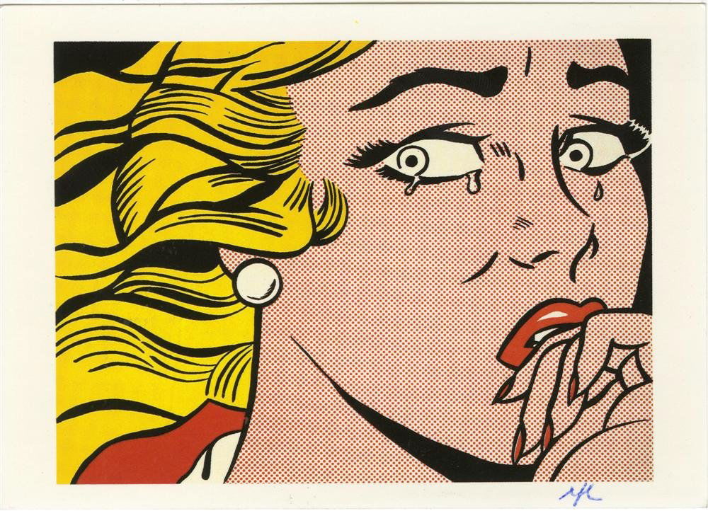 ROY LICHTENSTEIN - Color offset lithograph: Roy Lichtenstein (American, 1923-1997). "Crying Girl [postcard edition]". Color offset lithograph. 1963. Printed 1994. Initialed in pen, lower right; signed verso. Edition unknown, presumed small. Whi