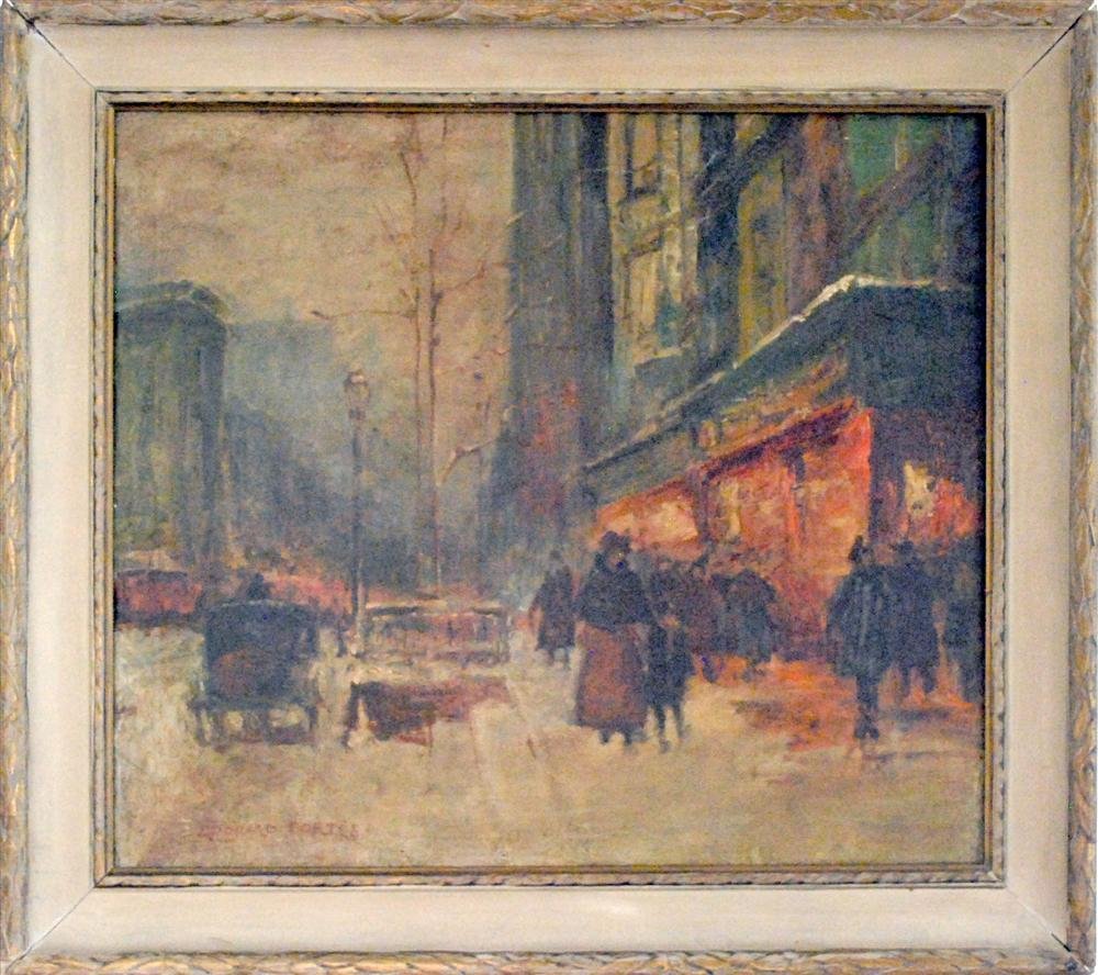 EDOUARD CORTES - Oil on canvas: Edouard Cortes (French, 1882-1969). "La Porte Saint Martin". Oil on canvas. 1920s?. Signed lower left. Very good condition. Laid to board. Inspected under blacklight. Signature contemporaneous to pain