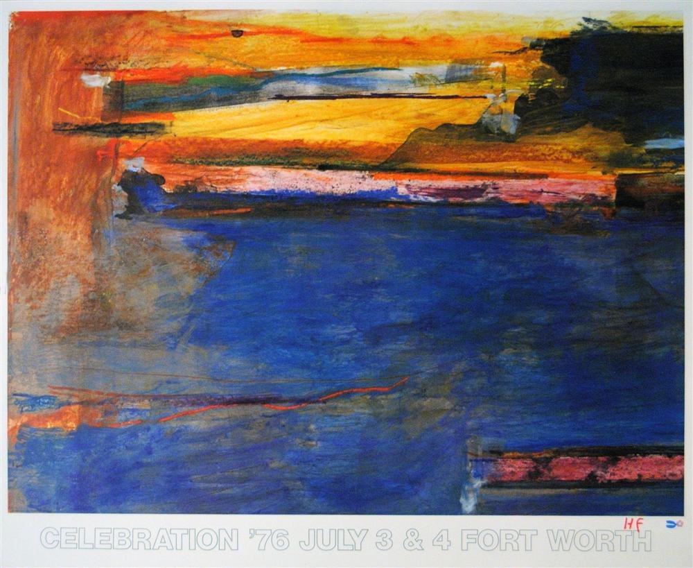 HELEN FRANKENTHALER [AFTER] - Color offset: Helen Frankenthaler [after] (American, 1928-2011). "Celebration". Color offset lithograph poster. 1976. Signed with the initials in red crayon, lower right. Edition unknown, presumed small. White coat