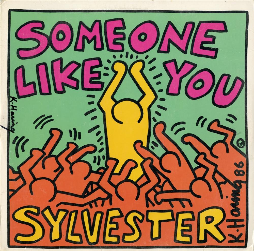 KEITH HARING - Original color offset lithograph: Keith Haring (American, 1958 - 1990). "Sylvester: Someone Like You". Original color offset lithograph. 1986. Signed in black marker, middle left; signed in the plate. Edition unknown, presumed small.