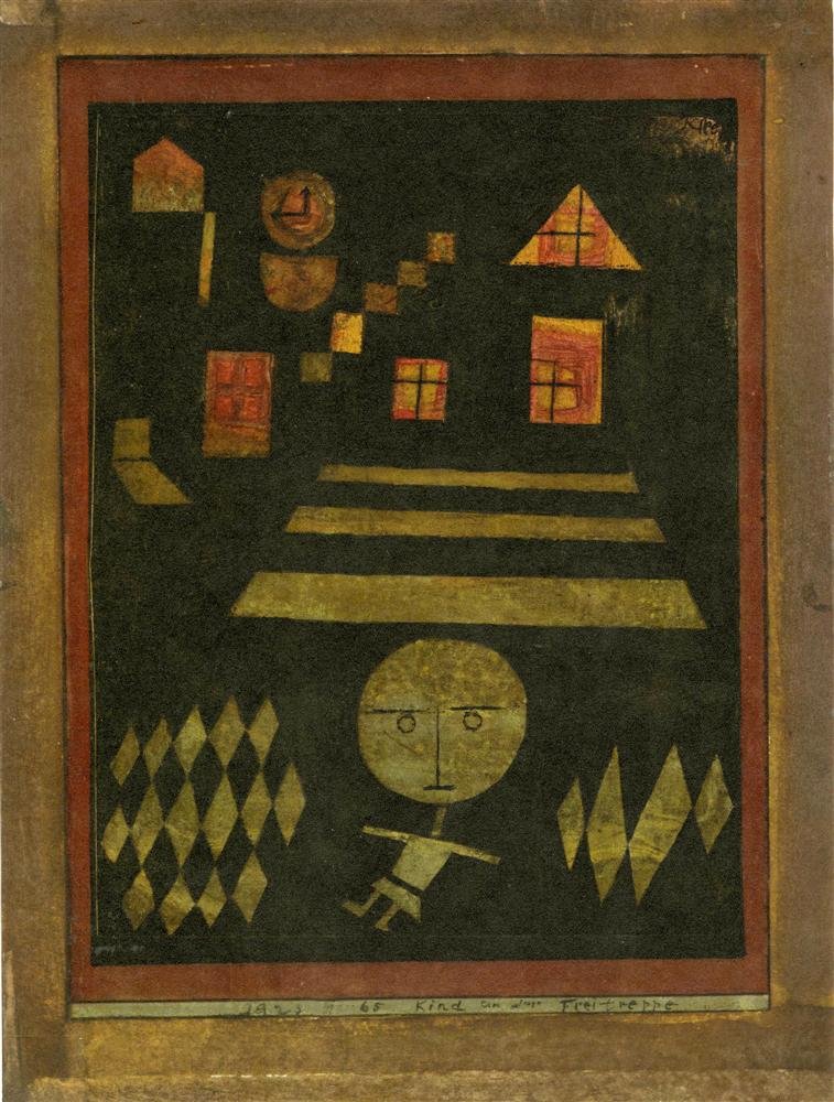 PAUL KLEE [AFTER] - Original color photochrom: Paul Klee [after] (Swiss/German, 1879 - 1940). "Child on Open Stairway ["Kind an der Freitreppe"]". Original color photochrom. 1923. Printed 1946. Signed in the image, upper right. Titled and dated, l