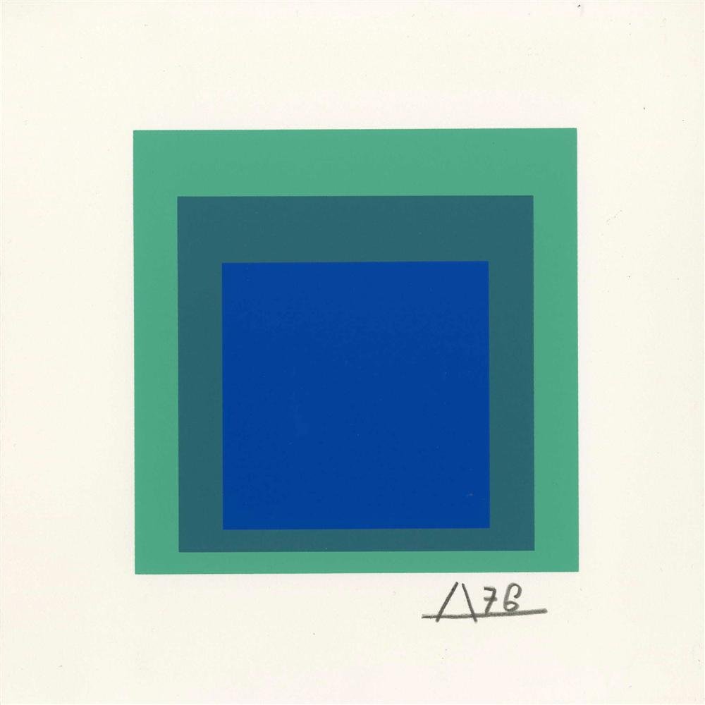 JOSEF ALBERS - Original color silkscreen: Josef Albers (German/American, 1888 - 1976). "Homage to the Square: Edition Keller I (a) (miniature edition) [from: Homage to the Square: Edition Keller Ia -Ik]". Original color silkscreen. 1976. Bear