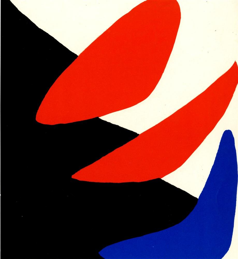 ALEXANDER CALDER - Color lithograph: Alexander Calder (American, 1898 - 1976). "Red, Blue, Black". Color lithograph. 1971. Cream wove paper. Printed to the edge of the sheet. Fine impression. Fine condition. Image copyright © 2001 Estat