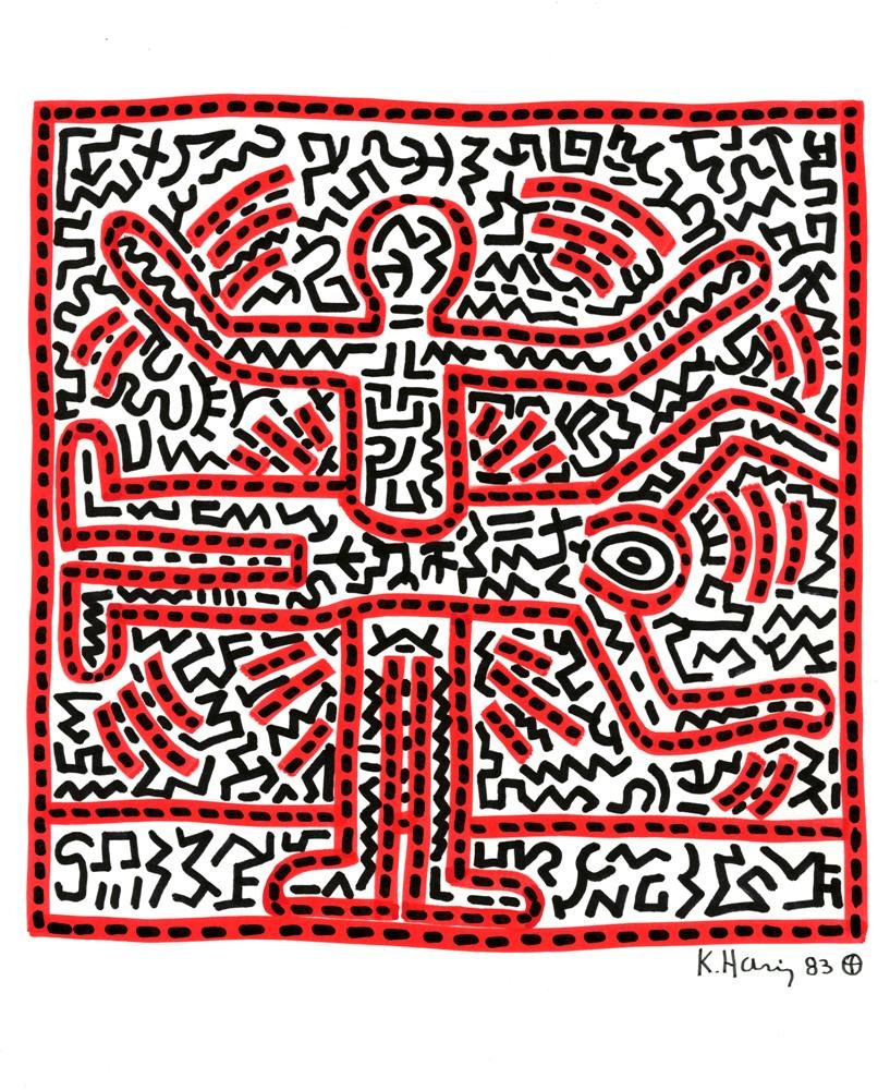 KEITH HARING [AFTER] - Color marker drawing on: Keith Haring [after] (American, 1958-1990). "Untitled #06". Color marker drawing on paper. 1983. Signed and dated in black marker, lower right. Fine condition. Image copyright © The Keith Haring Foun