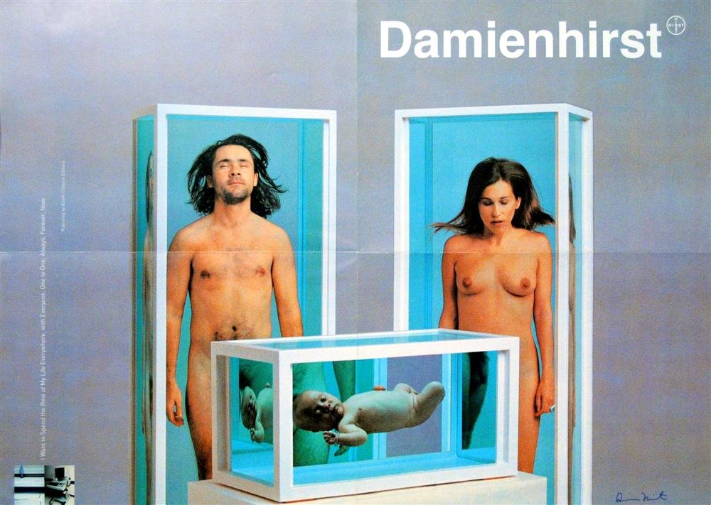 DAMIEN HIRST - Color offset lithograph: Damien Hirst (English, b.1965). "Damien-Maia/Family". Color offset lithograph. 1996/97. Signed in blue pen, lower right. White wove glossy paper. The full sheet. Fine impression. Very good to fine con