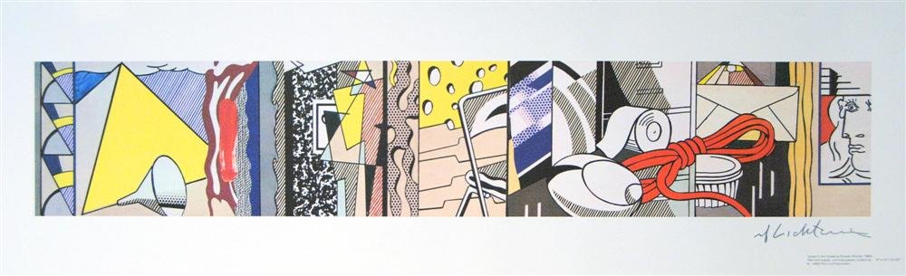 ROY LICHTENSTEIN - Color offset lthograph: Roy Lichtenstein (American, 1923-1997). "Sketch for Greene Street Mural". Color offset lthograph. 1983. Signed in pencil, lower right. Edition of 500. Heavy white wove paper. Full margins. Fine impres