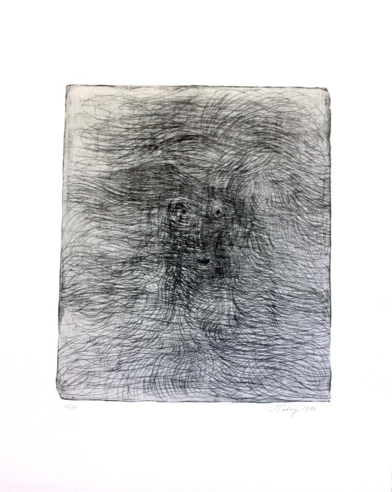 MARK TOBEY - Lithograph: Mark Tobey (American, 1890 - 1976). "Composition Number Sixteen". Lithograph. 1970. Signed, dated, and numbered in pencil; blindstamped lower left. Edition of 50. Light cream wove watermarked BFK Rive