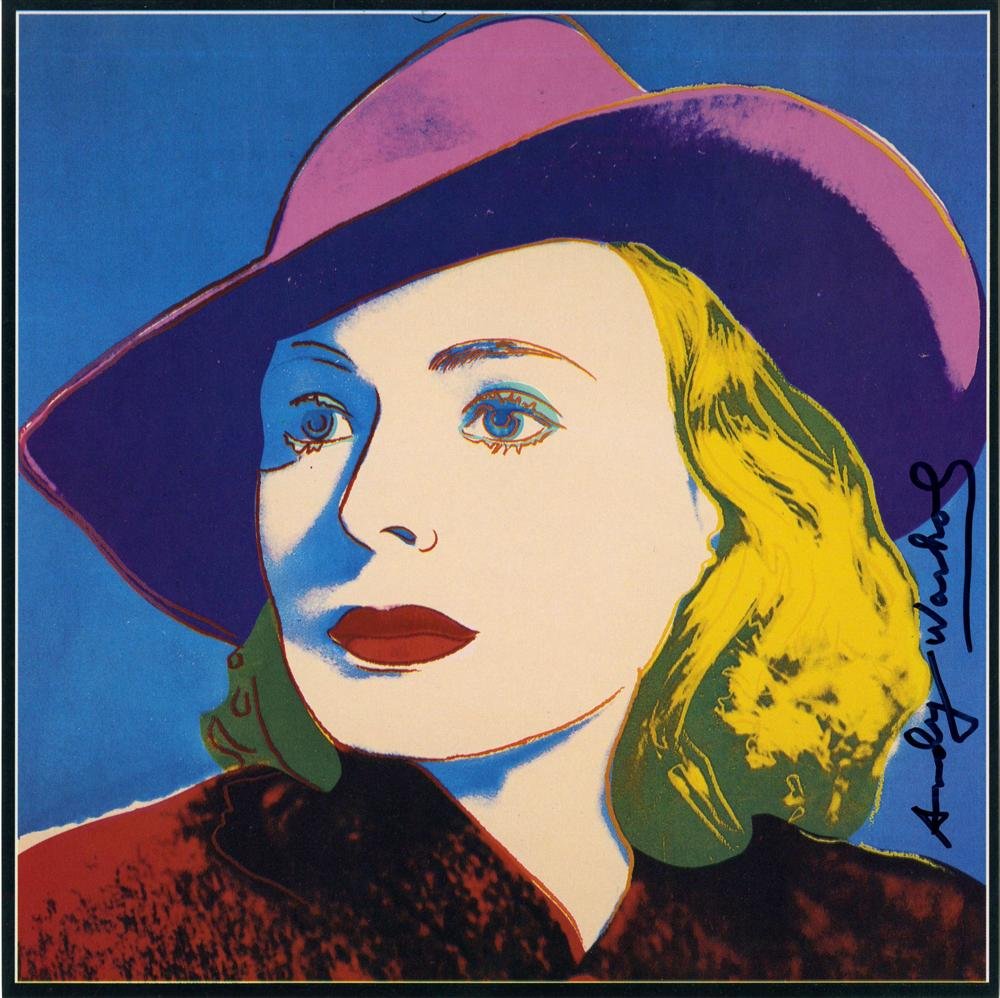 ANDY WARHOL - Color offset lithograph: Andy Warhol (American, 1928 - 1987). "Ingrid Bergman: With Hat". Color offset lithograph. 1983. Signed in black felt tip pen, middle right; signed in the plate. Edition unknown, presumed very small. L