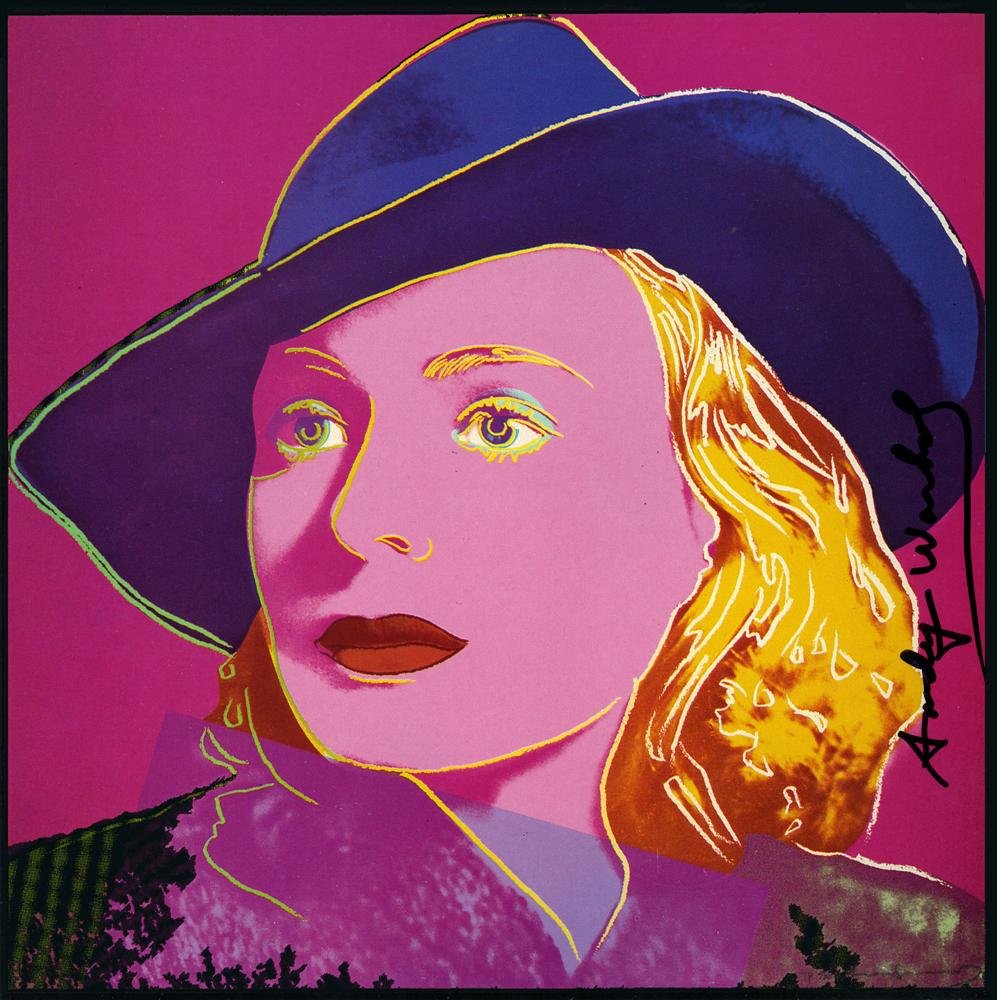 ANDY WARHOL - Color offset lithograph: Andy Warhol (American, 1928 - 1987). "Ingrid Bergman: With Hat (I)". Color offset lithograph. 1983. Signed in black felt tip pen, lower center; signed in the plate. Edition unknown, presumed very smal
