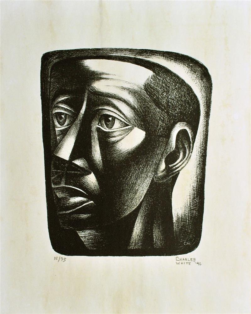 CHARLES WILBERT WHITE - Lithograph: Charles Wilbert White (American, 1918 - 1979). "Joven". Lithograph. 1946. Bears signature, date, and edition in pencil, lower margin. Cream wove paper. Very wide margins. Condition: vertical staining