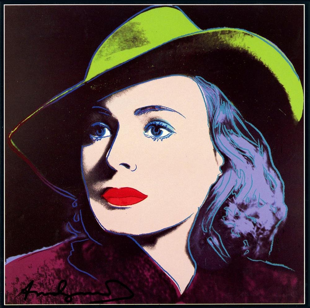 ANDY WARHOL - Color offset lithograph: Andy Warhol (American, 1928 - 1987). "Ingrid Bergman: With Hat (05)". Color offset lithograph. 1983. Signed in black felt tip pen, lower left; signed in the plate. Edition unknown, presumed very small