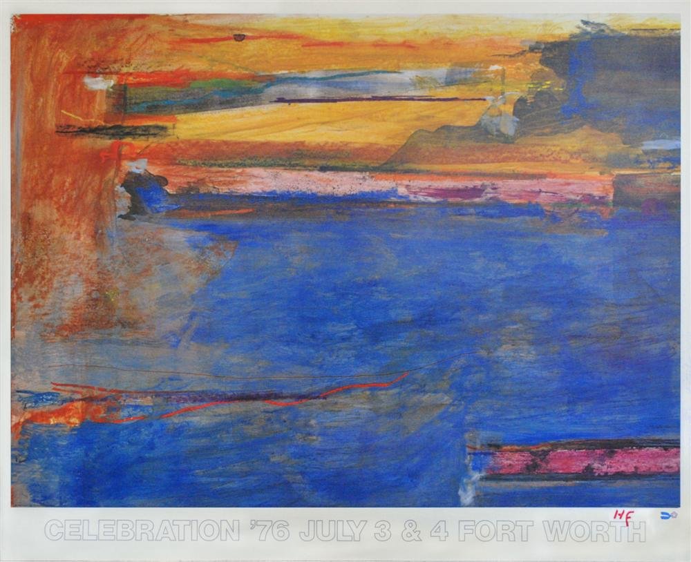 HELEN FRANKENTHALER [after] - Color offset: Helen Frankenthaler [after] (American, 1928-2011). "Celebration". Color offset lithograph. 1976. Signed with the initials in red crayon, lower right. Edition unknown, presumed small. White coated pape