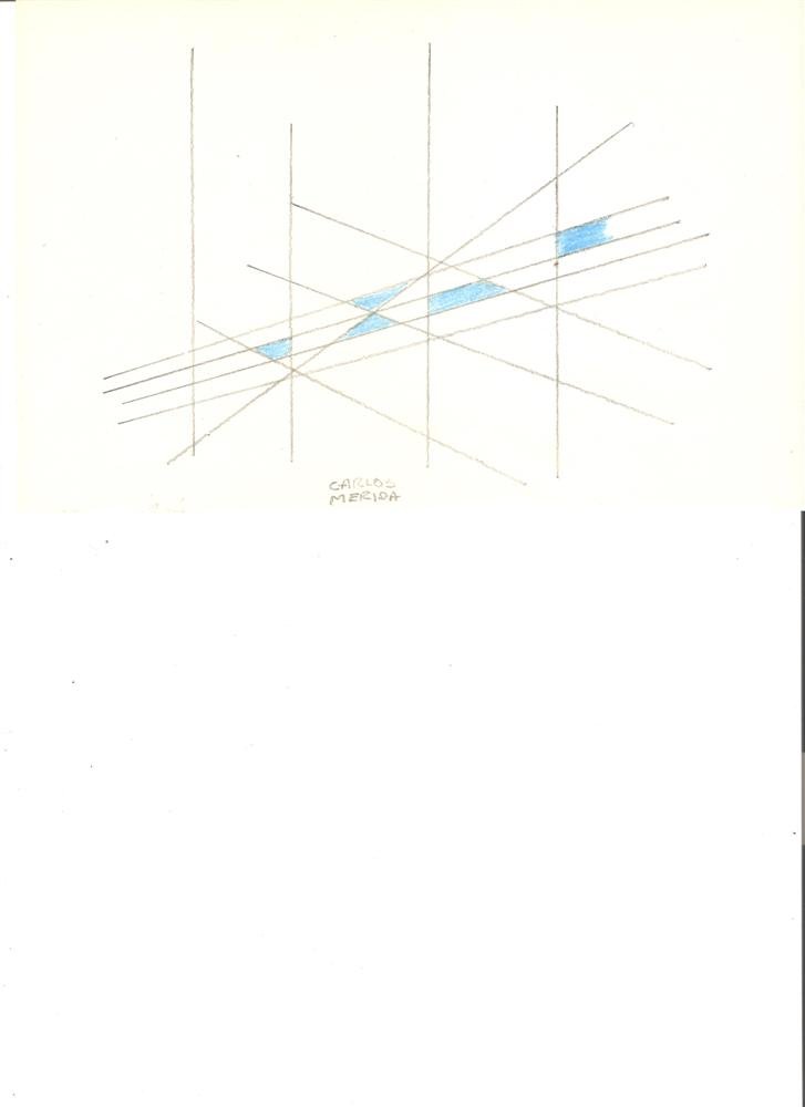 CARLOS MERIDA - Pencil and color pencil drawing on: Carlos Merida (Guatemalan/Mexican, 1891 - 1984). "Boceto #05". Pencil and color pencil drawing on paper. 1960s?. Signed in pencil, lower center. Cream wove paper. Very good condition. Acquired directl