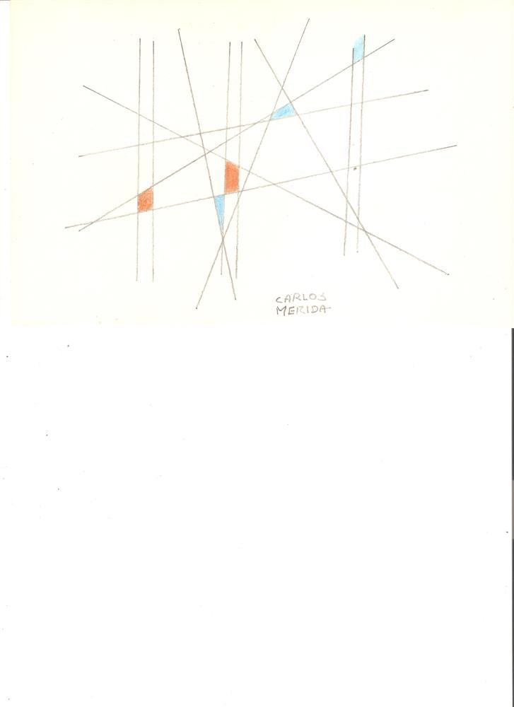 CARLOS MERIDA - Pencil and color pencil drawing on: Carlos Merida (Guatemalan/Mexican, 1891 - 1984). "Boceto #06". Pencil and color pencil drawing on paper. 1960s?. Signed in pencil, lower center. Cream wove paper. Very good condition. Acquired directl