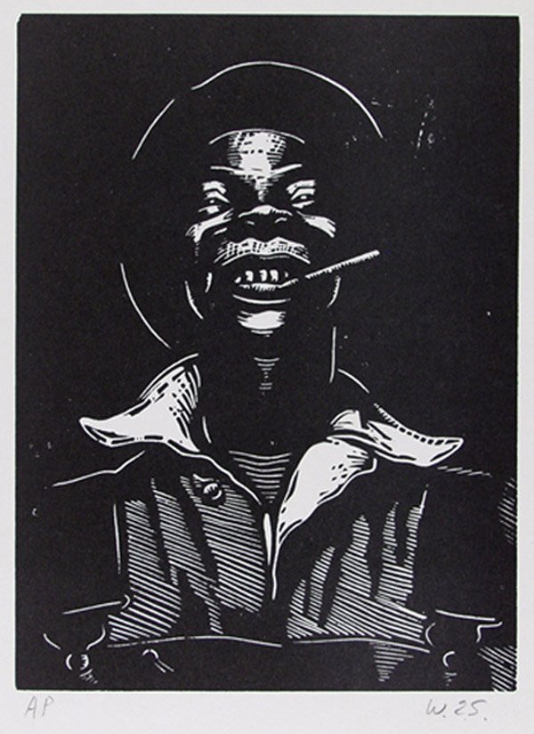WILLIAM E. SMITH - Linocut: William E. Smith (American, b.1913). "Pay Day". Linocut. 1941. Initialed in pencil, lower right; editioned (AP) in pencil, lower left. Fine impression. Fine condition. An impression of this rare print