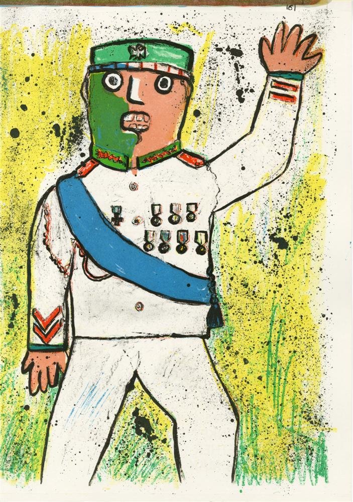 ENRICO BAJ - Color lithograph: Enrico Baj (Italian, 1924-2004). "Generale". Color lithograph. 1963. Edition of 2,000. White wove paper. The full sheet. Fine impression with fresh colors. Fine condition. For Walasse Ting's "1¢ Life
