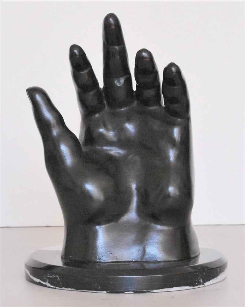 FERNANDO BOTERO [by or after] - Bronze sculpture: Fernando Botero [by or after] (Columbian, b.1932). "La Mano I". Bronze sculpture with dark brown patina. 1987. Inscribed "F. Botero" and dated "1987". Edition of six. Fine, qualty casting. Fine condit