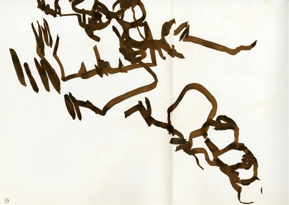 EDUARDO CHILLIDA - Original lithograph printed in: Eduardo Chillida (Spanish, 1924-2002). "Composition #07". Original lithograph printed in brown ink. c1961. Signed with the initials, lower left. Very light cream wove paper. Printed to the edge of the