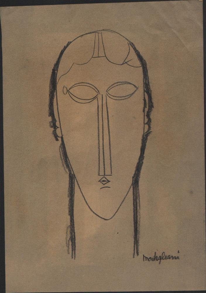 AMEDEO MODIGLIANI [after] - Original pencil: Amedeo Modigliani [after] (Italian, 1884 - 1920). "Tete de Cariatide V". Original pencil drawing. c1911-1912. Bears signature in pencil, lower right. Cream wove paper. Condition: overall good; light-s