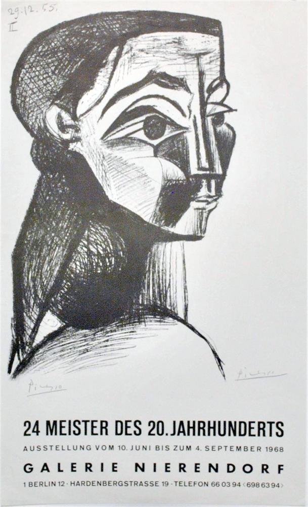 PABLO PICASSO - Offset lithograph: Pablo Picasso (Spanish, 1881 - 1973). "24 Meister des 20.Jahrhunderts [Galerie Nierendorf]". Offset lithograph. 1968. Signed in pencil, lower left. Edition of 2,000. White wove paper. Very wide margin