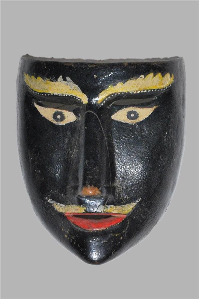 MEXICAN MASKMAKER [20th century] - Hand-carved,: Mexican Maskmaker [20th century]. "Mexican Mask [Traditional - 0128]. Negrito Mask, for the Dance of the Negritos, Papantla, State of Veracruz [Mexico]". Hand-carved, hand-painted polychromed natural 