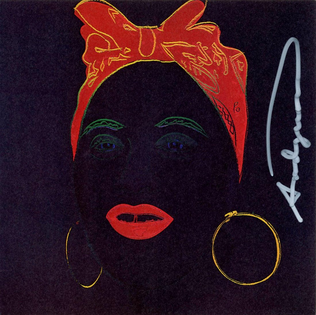 ANDY WARHOL - Color offset lithograph: Andy Warhol (American, 1928 - 1987). "Mammy [announcement]". Color offset lithograph. 1981. Signed in white marker, right center. Edition unknown, presumed small (250?). Light cream wove paper. Printe