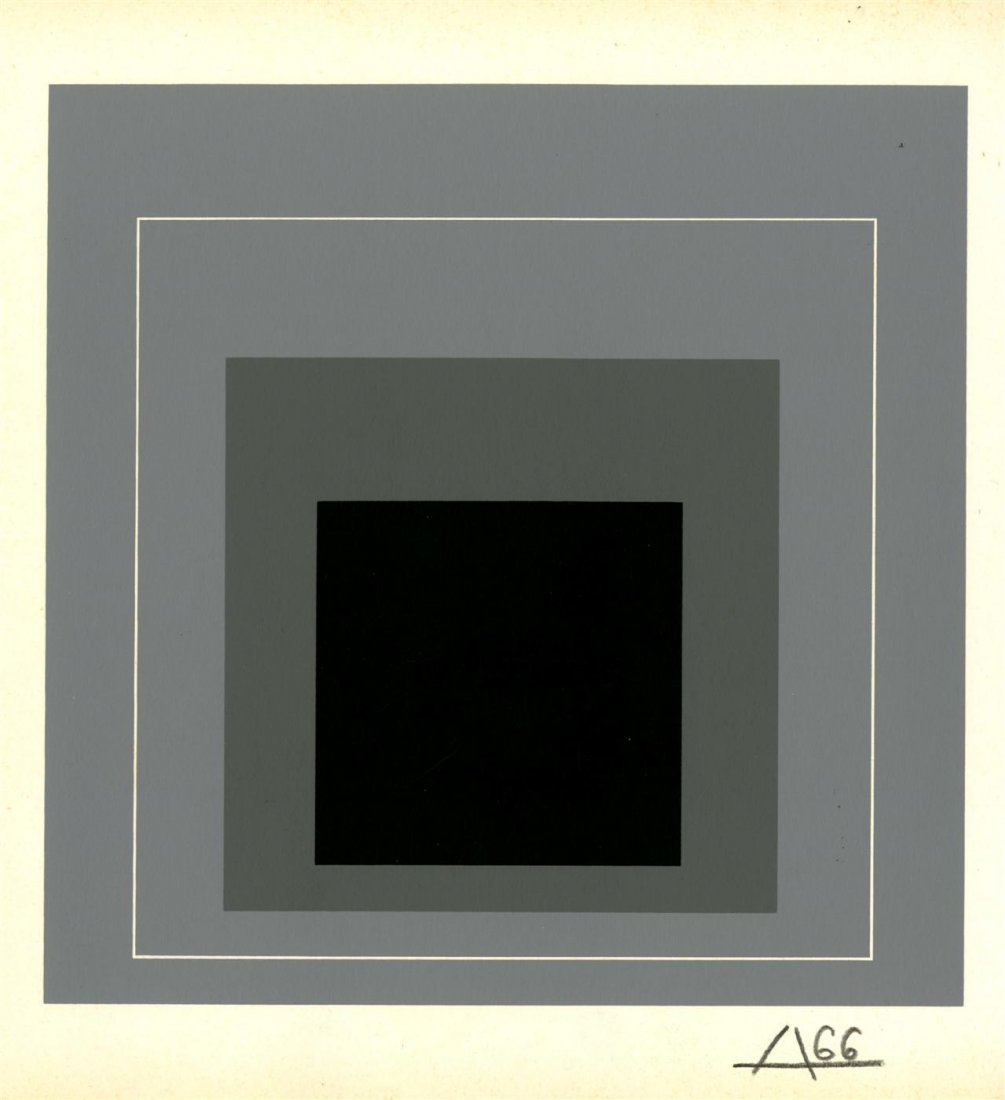JOSEF ALBERS - Original color lithograph: Josef Albers (German/American, 1888 - 1976). "White Line Square IX (miniature edition) [from: White Line Squares - Series II]". Original color lithograph. 1966. Signed in pencil with the initial and d