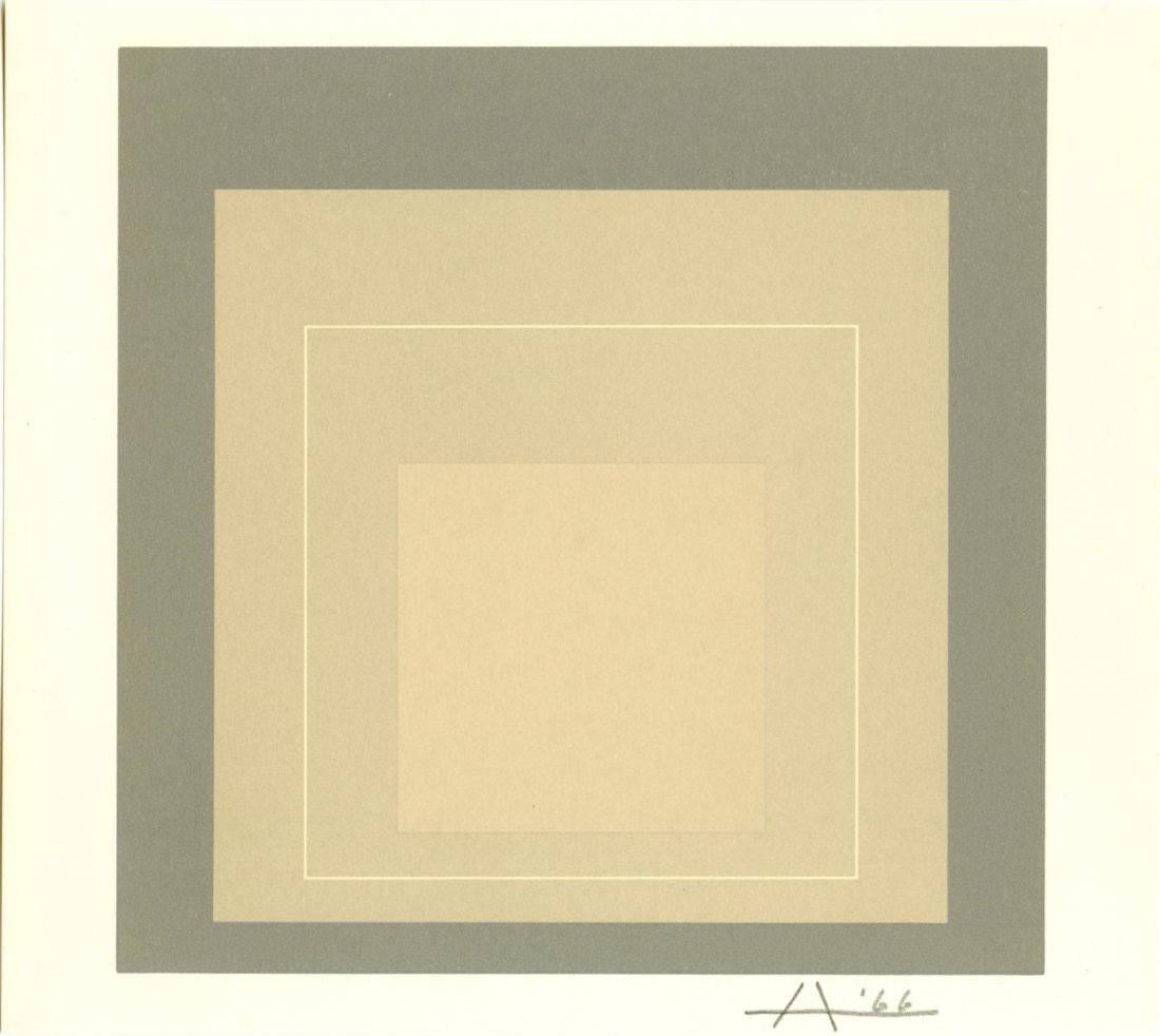 JOSEF ALBERS - Original color lithograph: Josef Albers (German/American, 1888 - 1976). "White Line Square XIV (miniature edition) [from: White Line Squares - Series II]". Original color lithograph. 1966. Signed in pencil with the initial and 