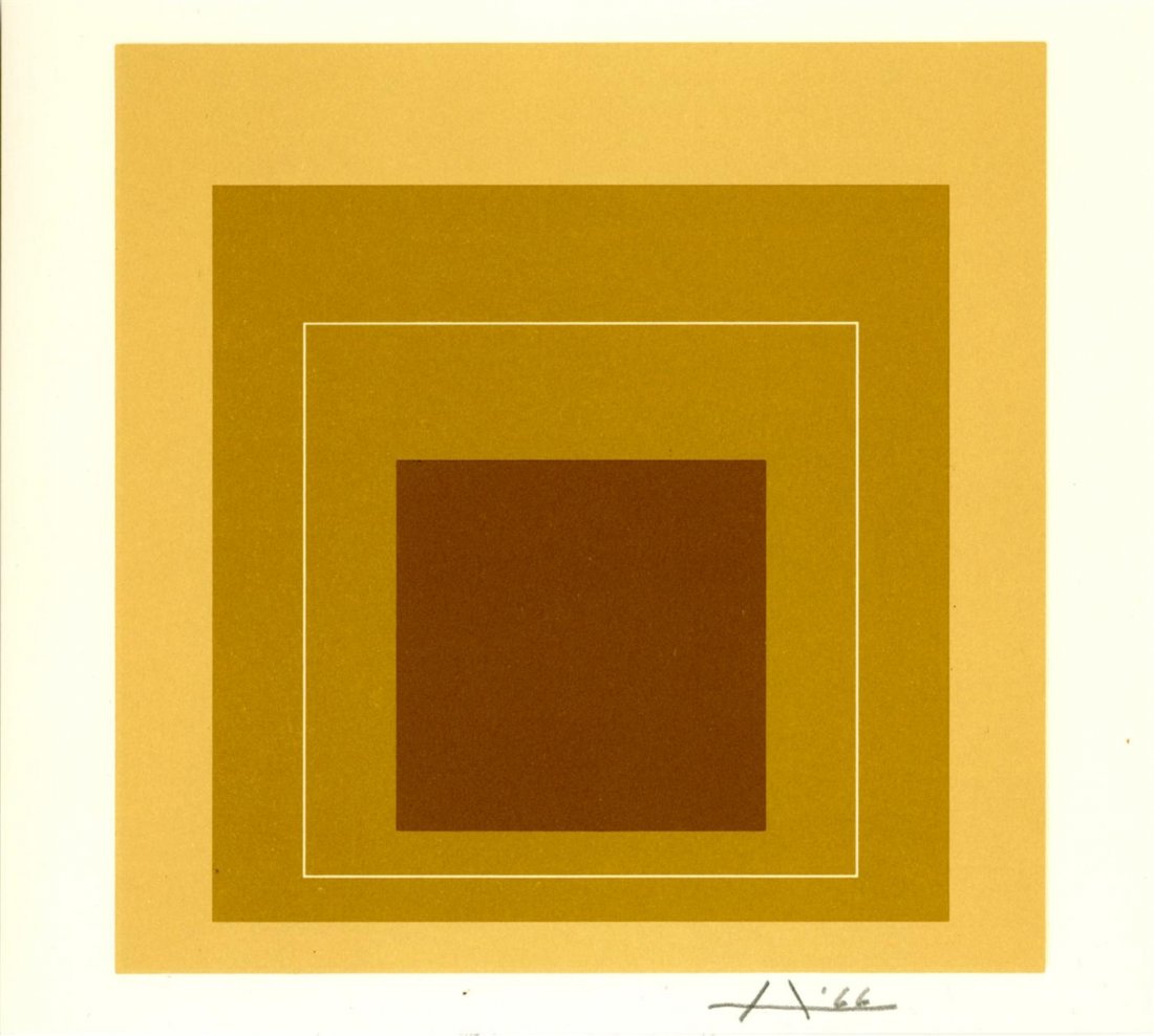 JOSEF ALBERS - Original color lithograph: Josef Albers (German/American, 1888 - 1976). "White Line Square XVI (miniature edition) [from: White Line Squares - Series II]". Original color lithograph. 1966. Signed in pencil with the initial and 