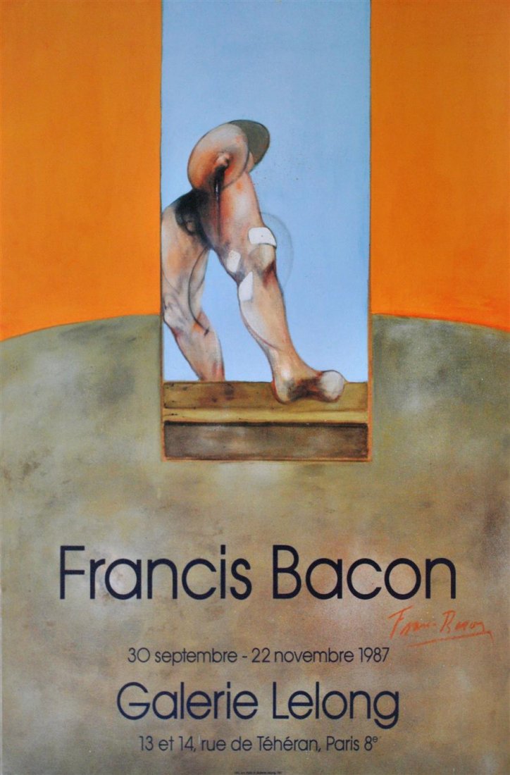 FRANCIS BACON - Original color offset lithograph: Francis Bacon (Irish/British, 1909 - 1992). "Francis Bacon at Galerie Lelong #1". Original color offset lithograph . 1987. Signed in orange crayon, lower right. Edition size unknown but presumed small