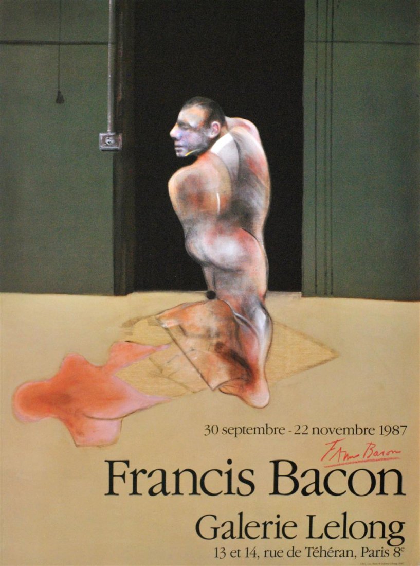 FRANCIS BACON - Original color offset lithograph: Francis Bacon (Irish/British, 1909 - 1992). "Francis Bacon at Galerie Lelong #2". Original color offset lithograph . 1987. Signed in red crayon, lower right. Edition size unknown but presumed small. C