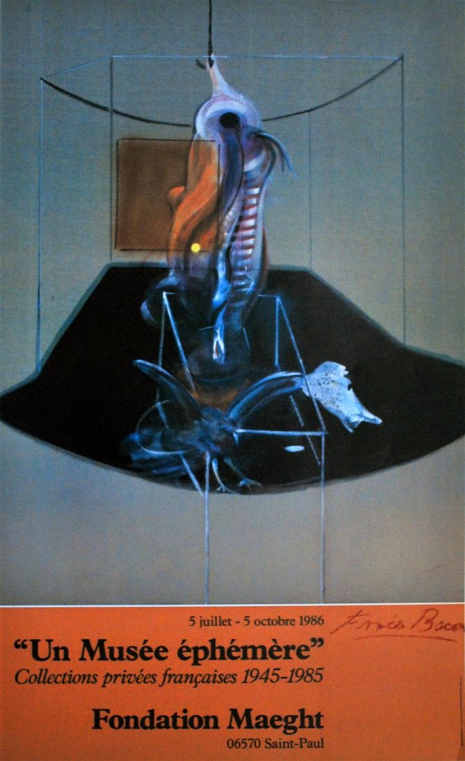 FRANCIS BACON - Original color offset lithograph: Francis Bacon (Irish/British, 1909 - 1992). "Le Boeuf". Original color offset lithograph . 1986. Signed in purple crayon, lower right. Edition size unknown but presumed small. White wove paper. The fu