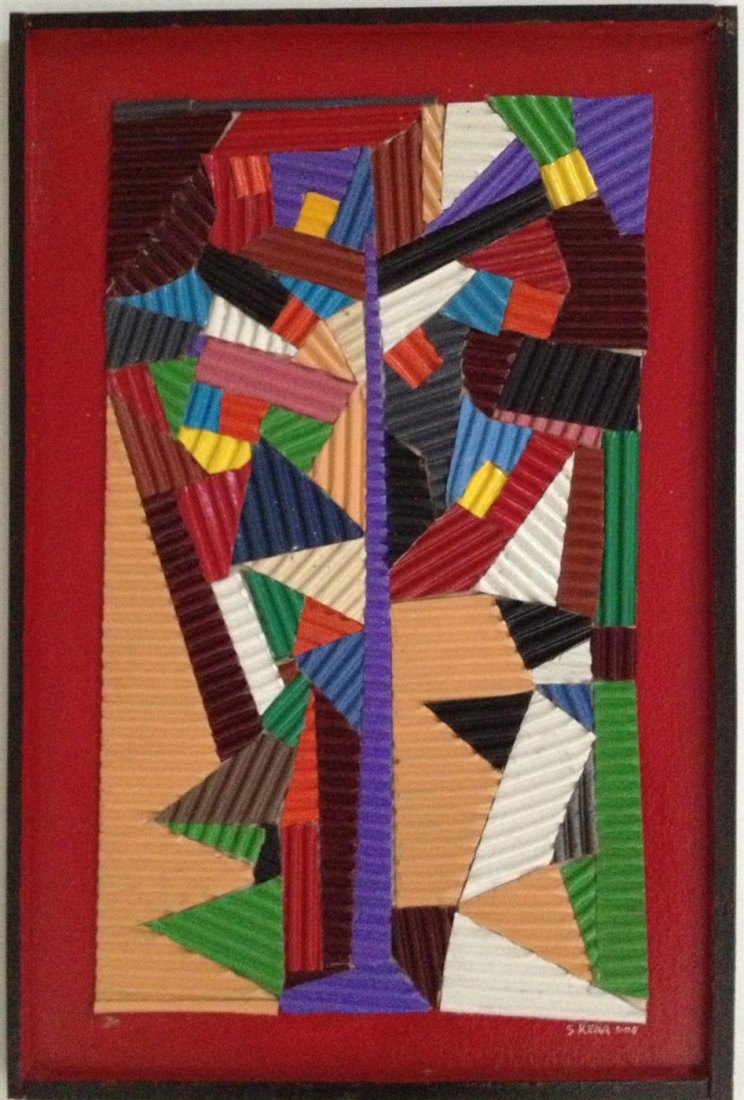 JALED MUYAES - Collage with corrugated board and: Jaled Muyaes (Chilean/Mexican, 1921 - 2007). "Collage I Abstraccion 24". Collage with corrugated board and automotive paint. 2004. Signed "Kena" and dated, lower right. Muyaes always signed his work "