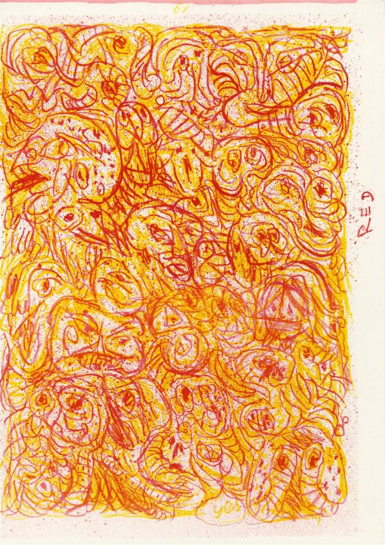 PIERRE ALECHINSKY - Color lithograph: Pierre Alechinsky (Belgian, b.1927). "Red". Color lithograph. 1963. Edition of 2,000. White wove paper. The full sheet. Fine impression with fresh colors. Fine condition. For Walasse Ting's "1¢ Life.