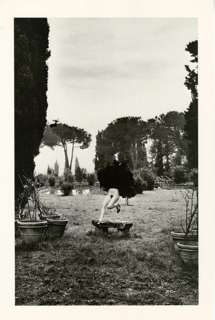 HELMUT NEWTON - Original vintage photolithograph: Helmut Newton (German/Australian, 1920-2004). "In a Garden near Rome". Original vintage photolithograph. 1977. Printed 1979. Signed in blue marker, verso; identified as to title and date, verso. Fine,