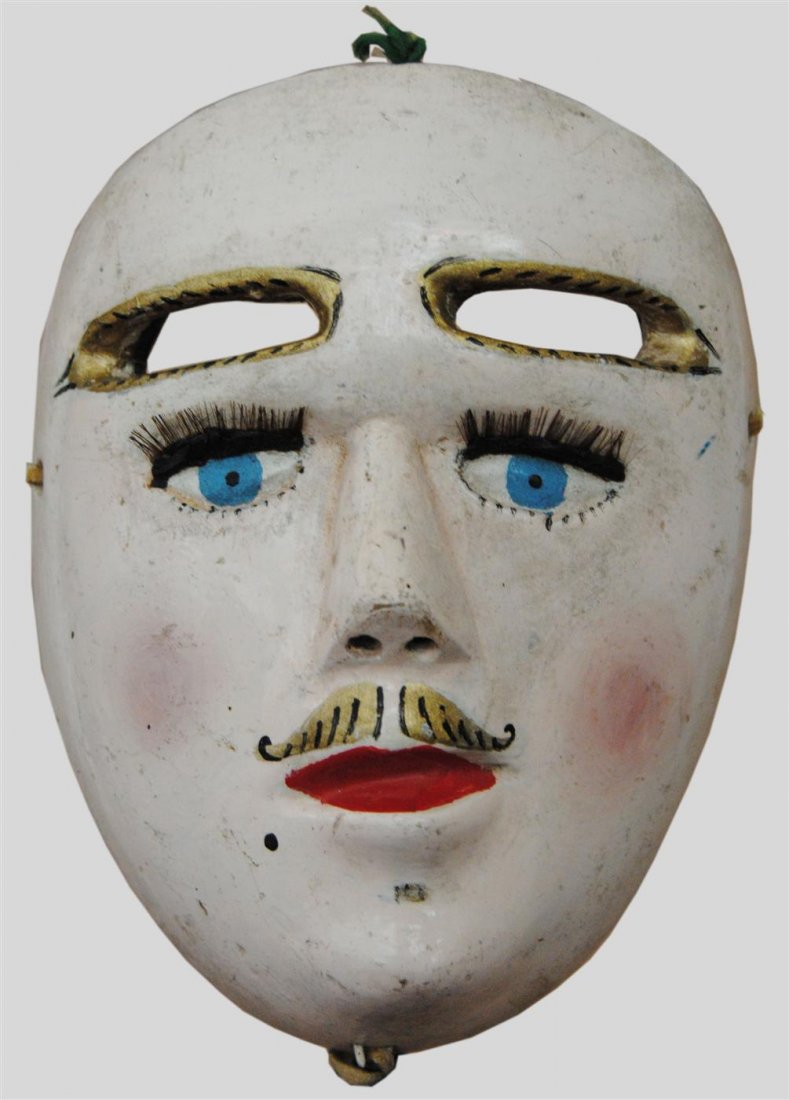 MEXICAN MASKMAKER, [20TH CENTURY] - Hand-carved,: Mexican Maskmaker, [20th Century]. "Mexican Mask [Traditional - 0153]. From the State of Chiapas [Mexico]". Hand-carved, hand-painted polychromed natural hardwood sculpture with natural hair eyelashes