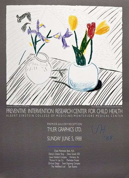 DAVID HOCKNEY - Color offset lithograph: David Hockney (British, b.1937). "White Porcelain [David Hockney/Preventive Intervention/Tyler Graphics exhibition]". Color offset lithograph . 1988. Signed with the initials and dated in blue crayon,