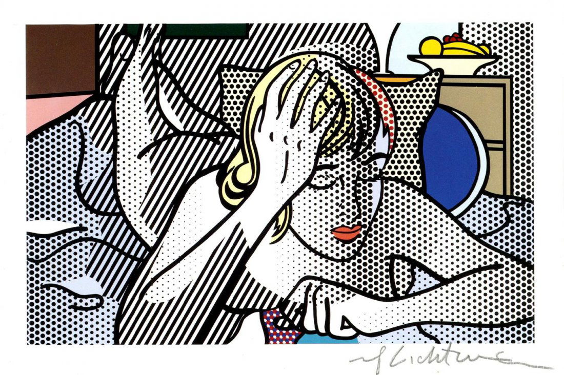 ROY LICHTENSTEIN - Color relief print: Roy Lichtenstein (American, 1923-1997). "Thinking Nude". Color relief print. 1994. Signed in pencil, lower right. Edition of 500. Very light cream smooth sturdy wove paper. Ample margins. Fine impress