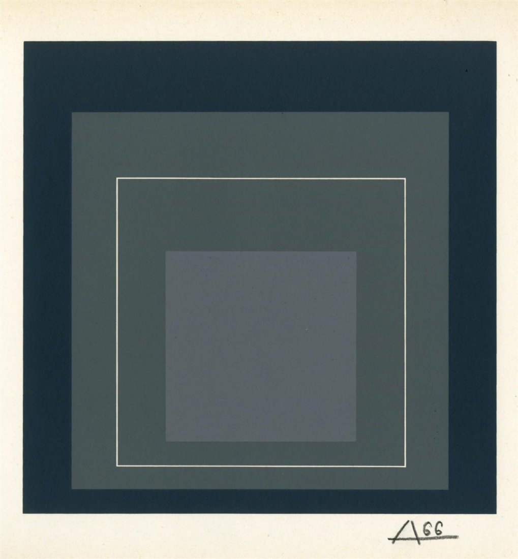 JOSEF ALBERS - Original color silkscreen: Josef Albers (German/American, 1888 - 1976). "White Line Square V (miniature edition) [from: White Line Squares - Series I]". Original color silkscreen. 1966. Signed in pencil with the initial and dat