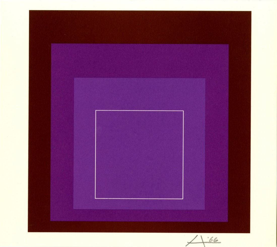JOSEF ALBERS - Original color lithograph: Josef Albers (German/American, 1888 - 1976). "White Line Square XI (miniature edition) [from: White Line Squares - Series II]". Original color lithograph. 1966. Signed in pencil with the initial and d