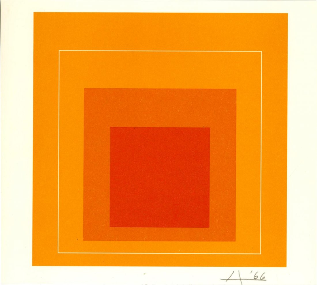 JOSEF ALBERS - Original color lithograph: Josef Albers (German/American, 1888 - 1976). "White Line Square XII (miniature edition) [from: White Line Squares - Series II]". Original color lithograph. 1966. Signed in pencil with the initial and 