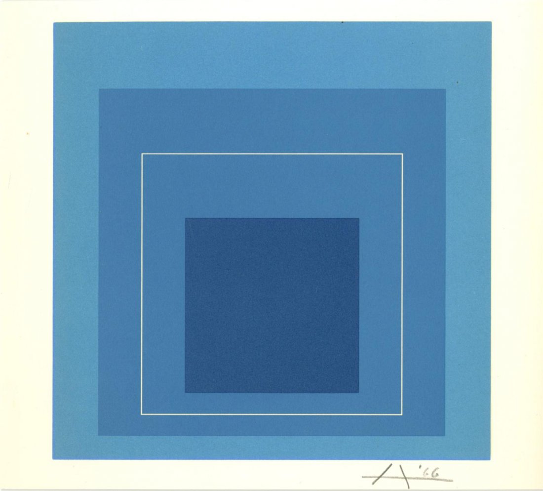 JOSEF ALBERS - Original color lithograph: Josef Albers (German/American, 1888 - 1976). "White Line Square XIII (miniature edition) [from: White Line Squares - Series II]". Original color lithograph. 1966. Signed in pencil with the initial and