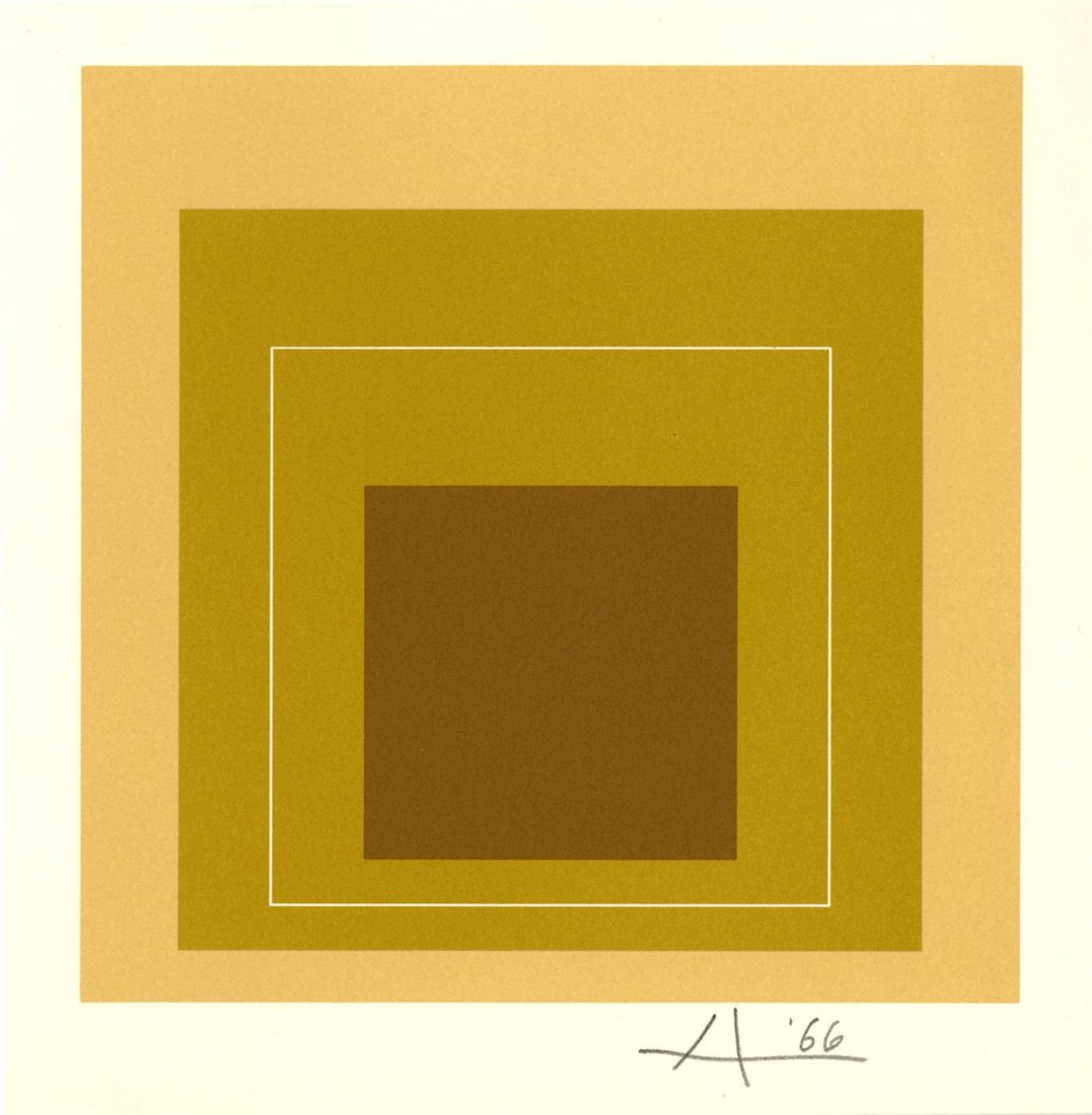 JOSEF ALBERS - Original color lithograph: Josef Albers (German/American, 1888 - 1976). "White Line Square XVI (miniature edition) [from: White Line Squares - Series II]". Original color lithograph. 1966. Signed in pencil with the initial and 