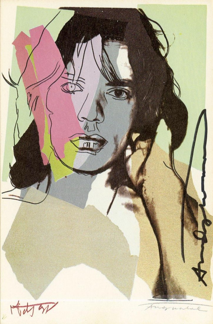 ANDY WARHOL - Color offset lithograph: Andy Warhol (American, 1928 - 1987). "Mick Jagger #05 [second edition] [announcement]". Color offset lithograph. 1975. Signed by Warhol in black marker. Edition of c250. Cream smooth wove paper. The f