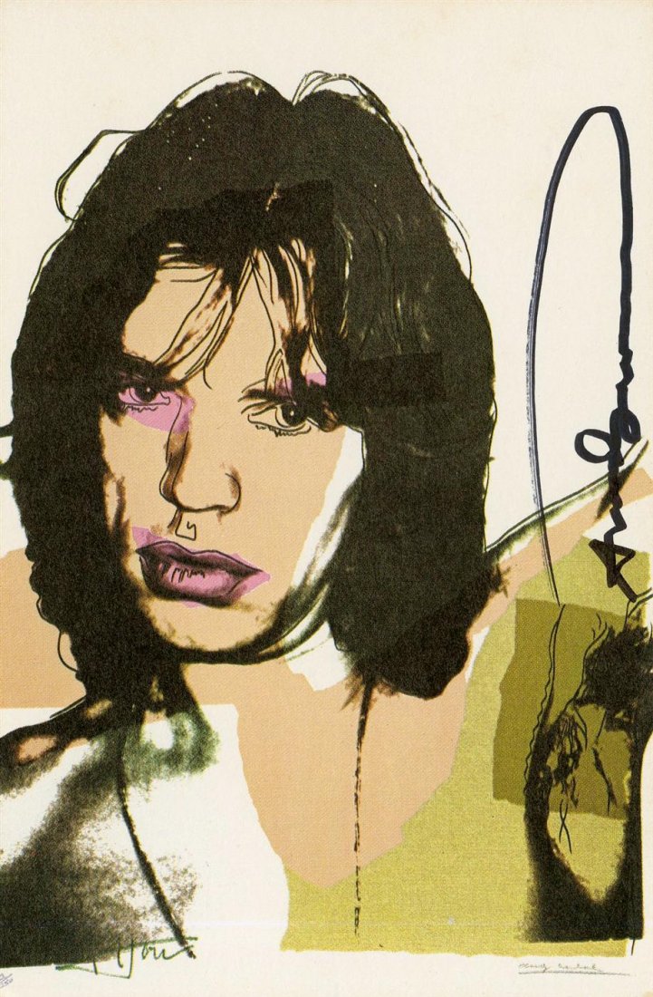 ANDY WARHOL - Color offset lithograph: Andy Warhol (American, 1928 - 1987). "Mick Jagger #09 [second edition] [announcement]". Color offset lithograph. 1975. Signed by Warhol in black marker. Edition of c250. Cream smooth wove paper. The f