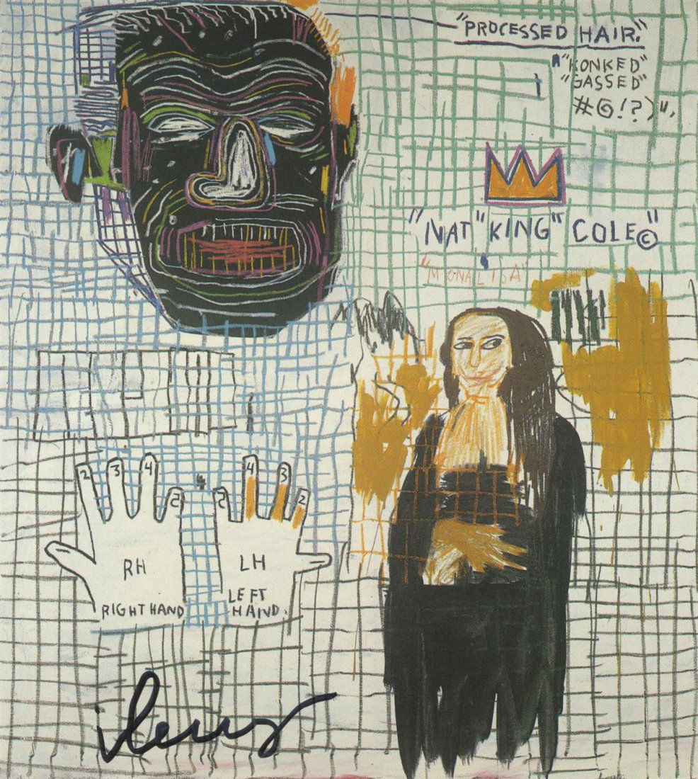 JEAN-MICHEL BASQUIAT - Color offset lithograph: Jean-Michel Basquiat (American, 1960-1988). "Lye". Color offset lithograph. 1983. Printed 1984. Signed in black marker, lower left. Edition unknown, presumed small. Very light cream wove paper. The fu