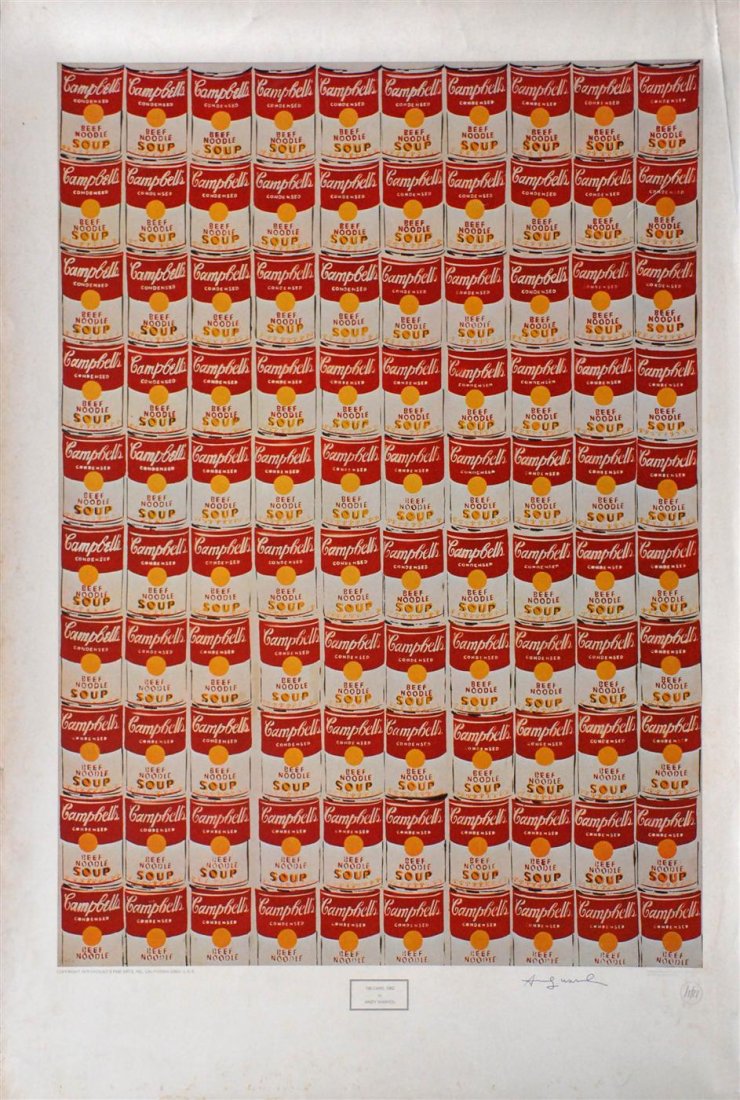 ANDY WARHOL - Color offset lithograph: Andy Warhol (American, 1928 - 1987). "100 Cans". Color offset lithograph. 1978. Signed in pen, lower right. Edition unknown, presumed very small. Light cream wove paper. The full sheet. Very good impr
