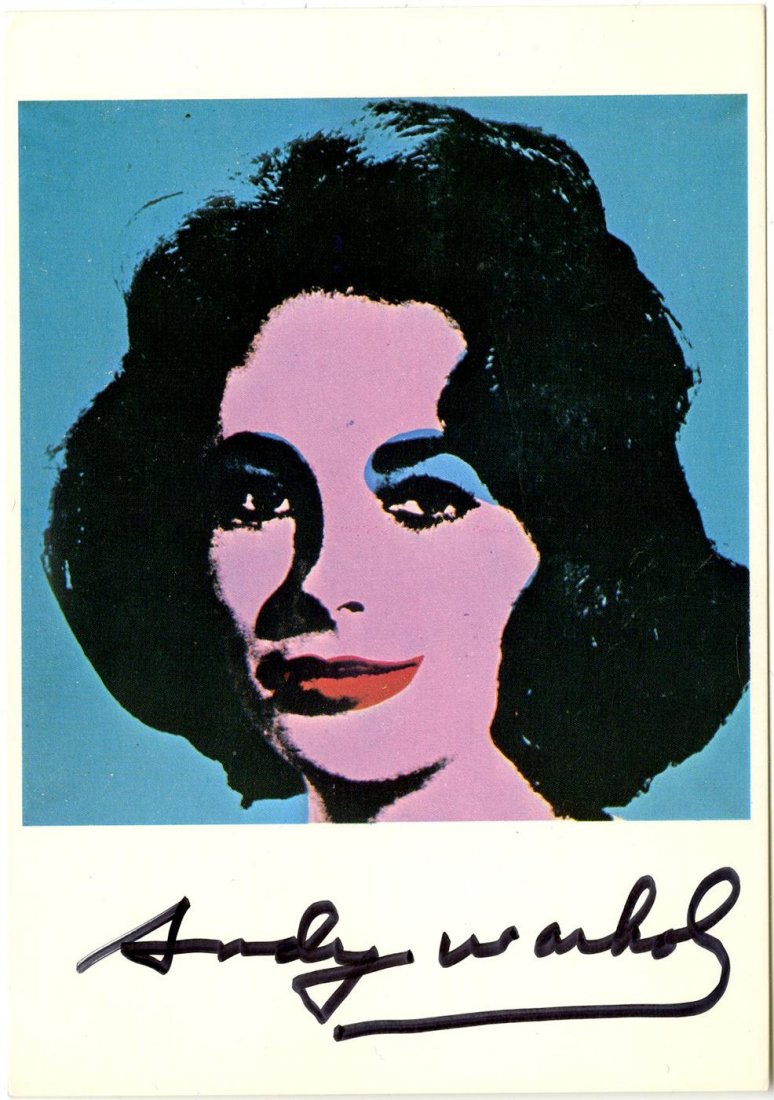 ANDY WARHOL - Color offset lithograph: Andy Warhol (American, 1928 - 1987). "Liz [postcard edition]". Color offset lithograph. 1963. Printed 1980. Signed in black marker, lower margin. Edition unknown, presumed small. Light cream wove pape